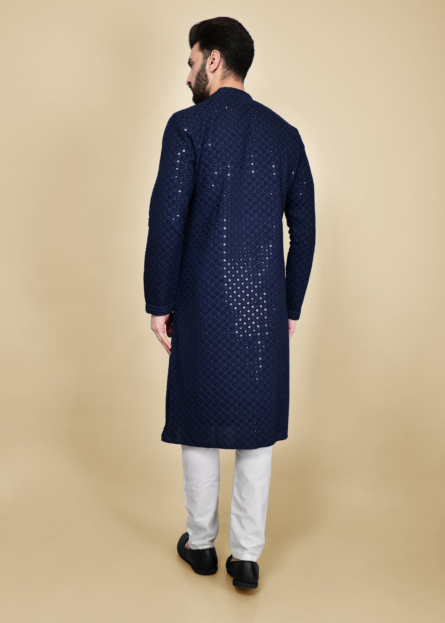 Navy Blue Sequence Chikankari Kurta Set