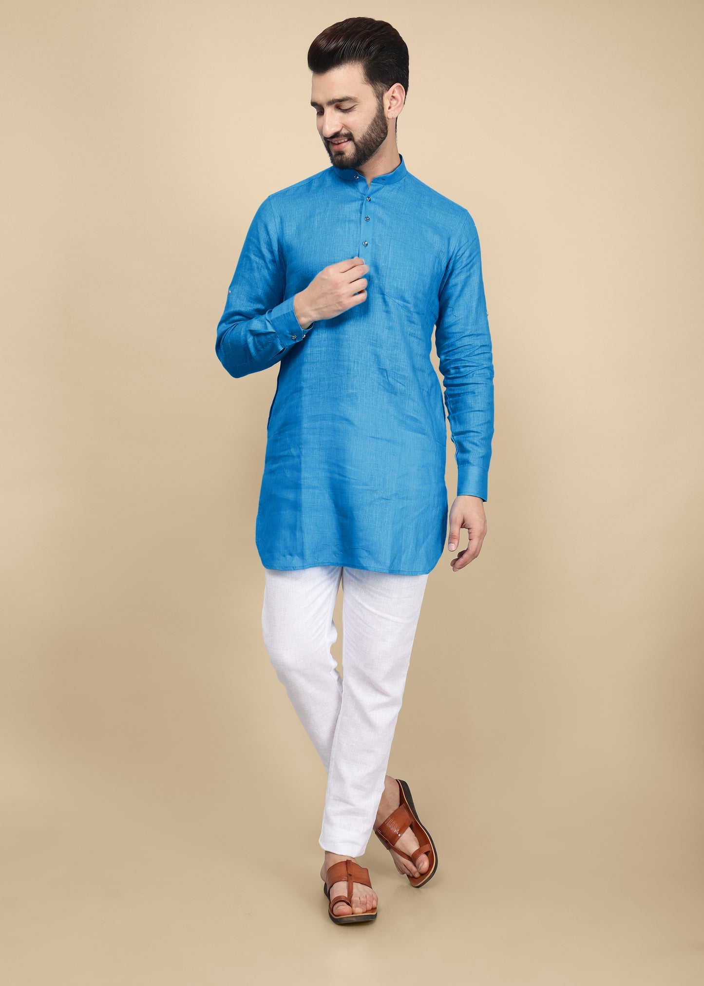 Light Blue Linen Kurta