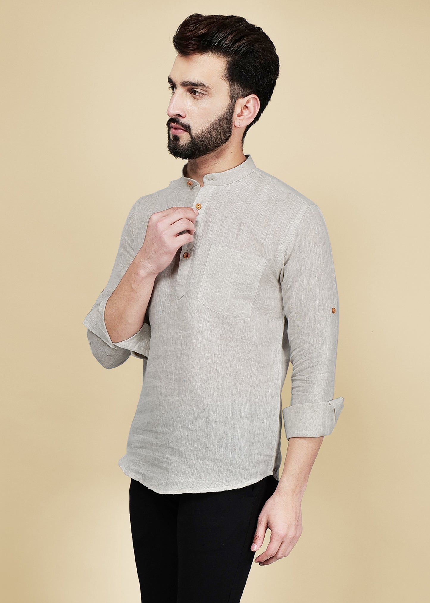 Natural Grey Linen Short Kurta