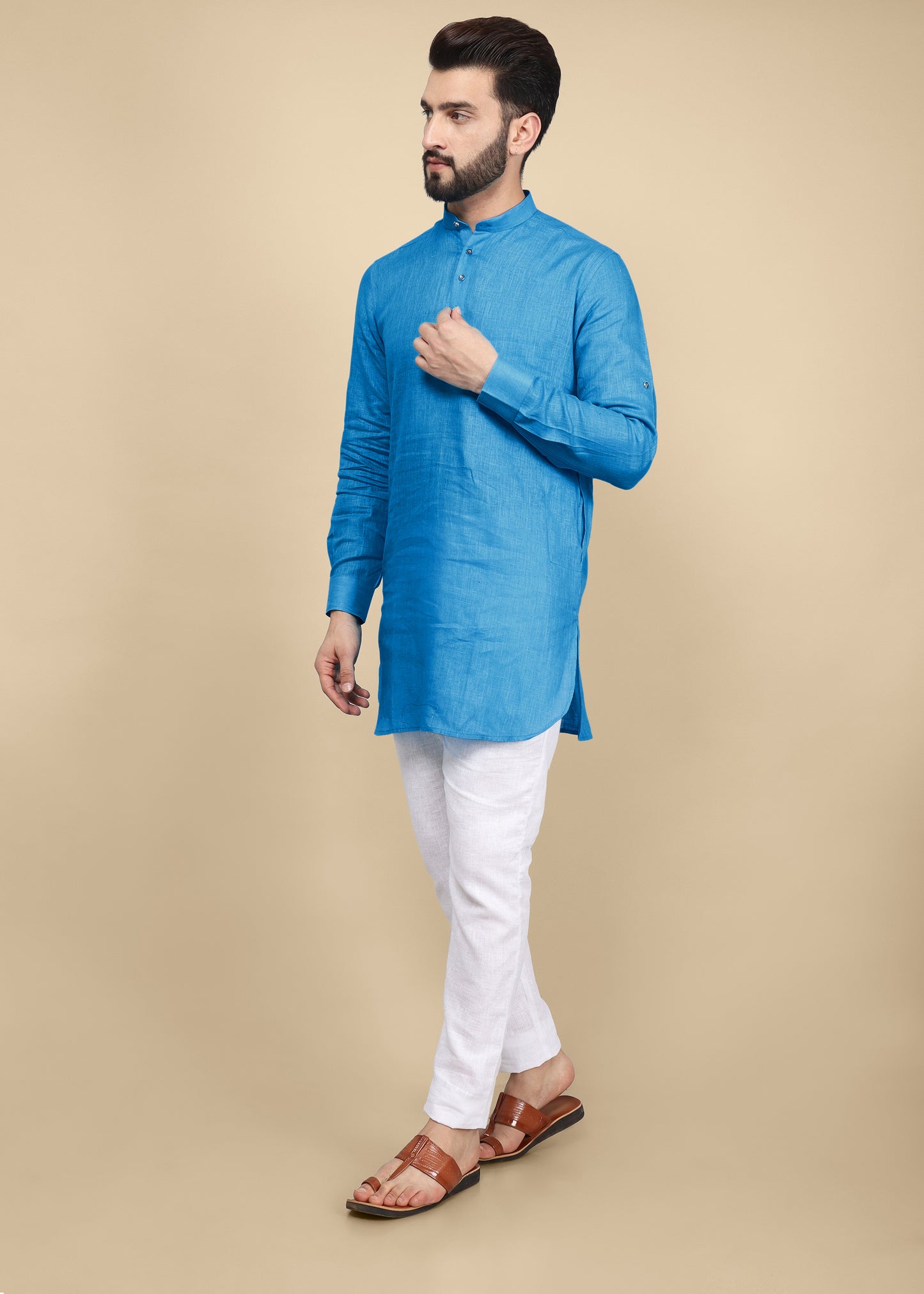 Light Blue Linen Kurta