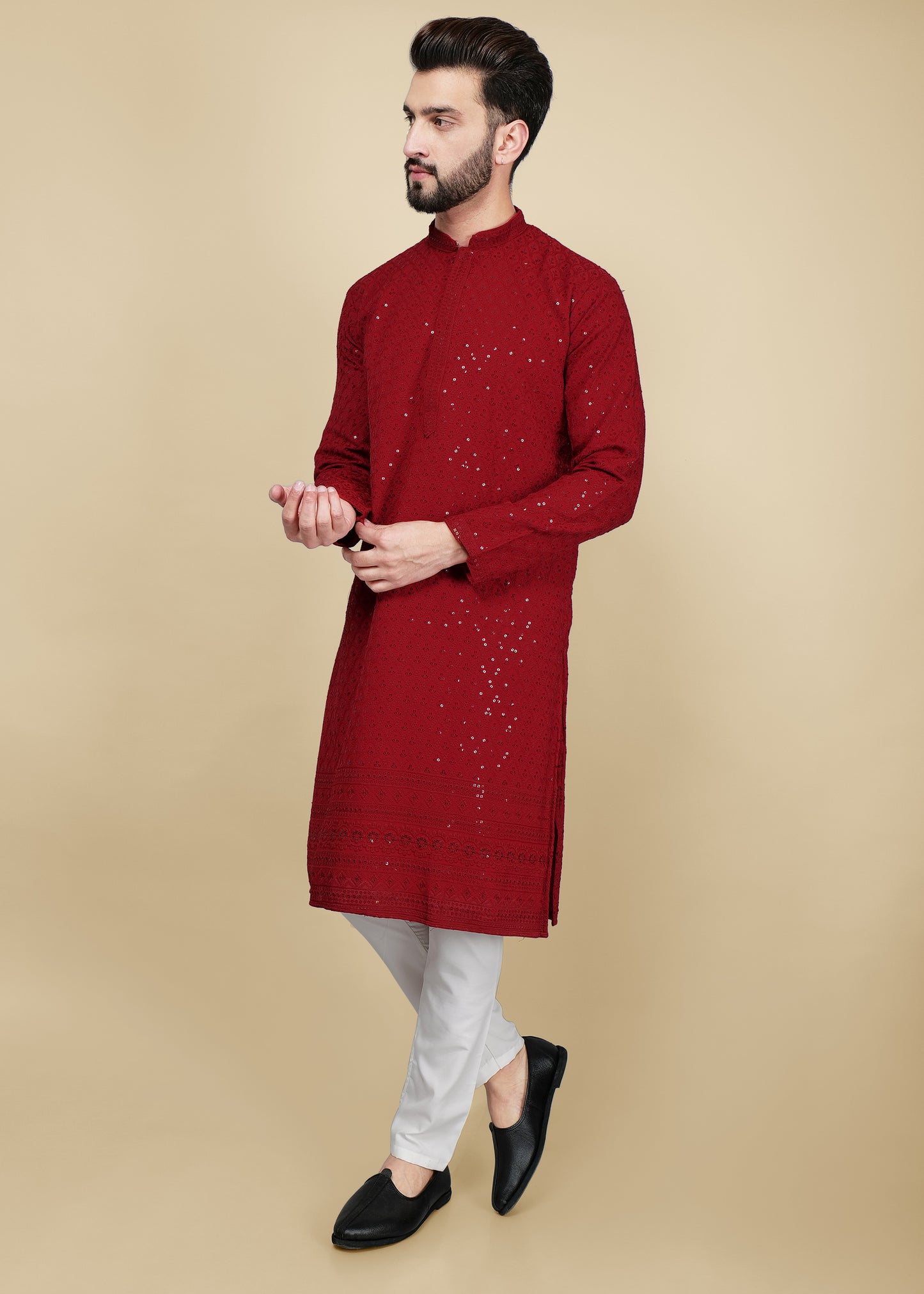 Red Sequence Kurta Set
