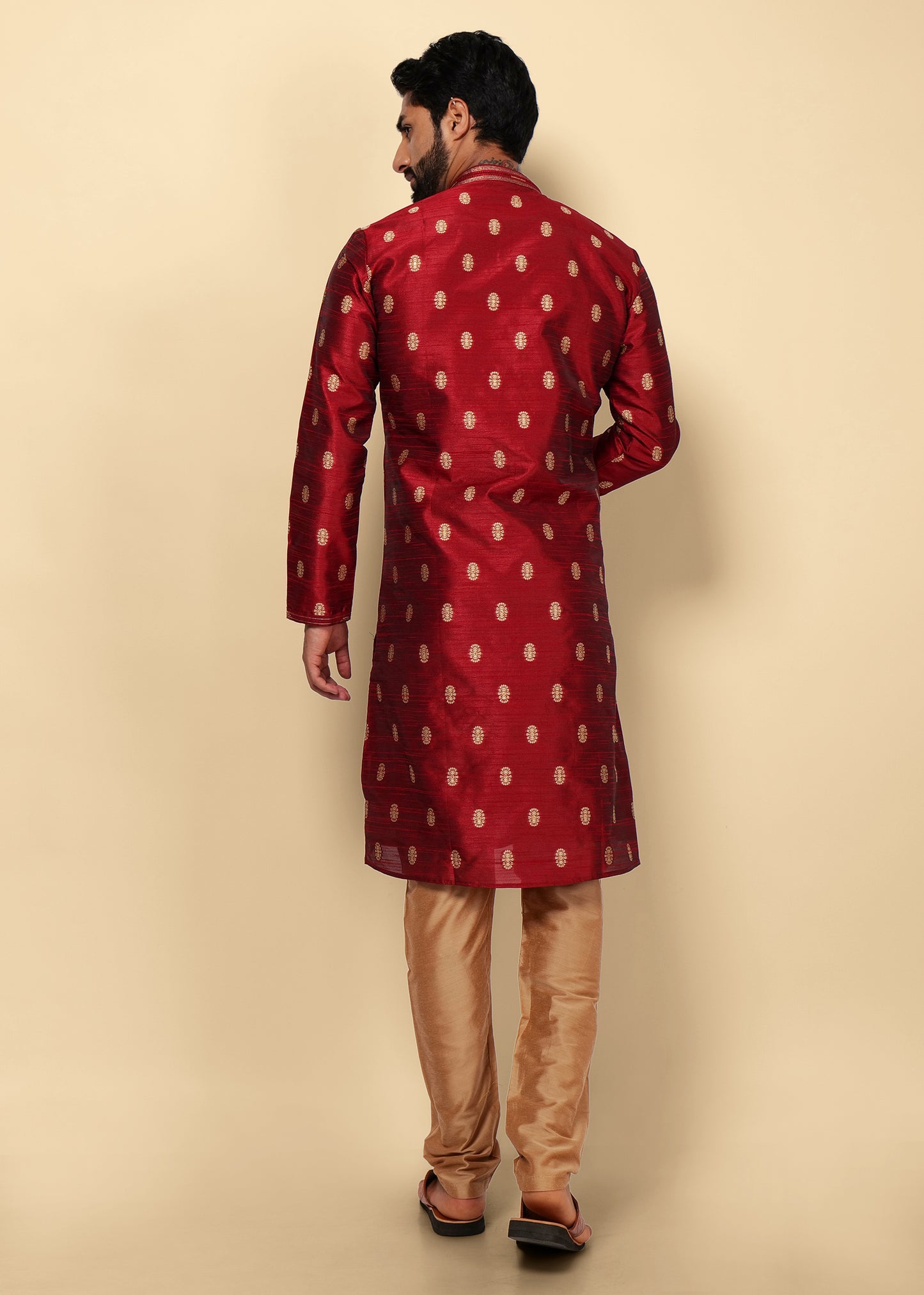 Maroon Motif Printed Silk Kurta Set