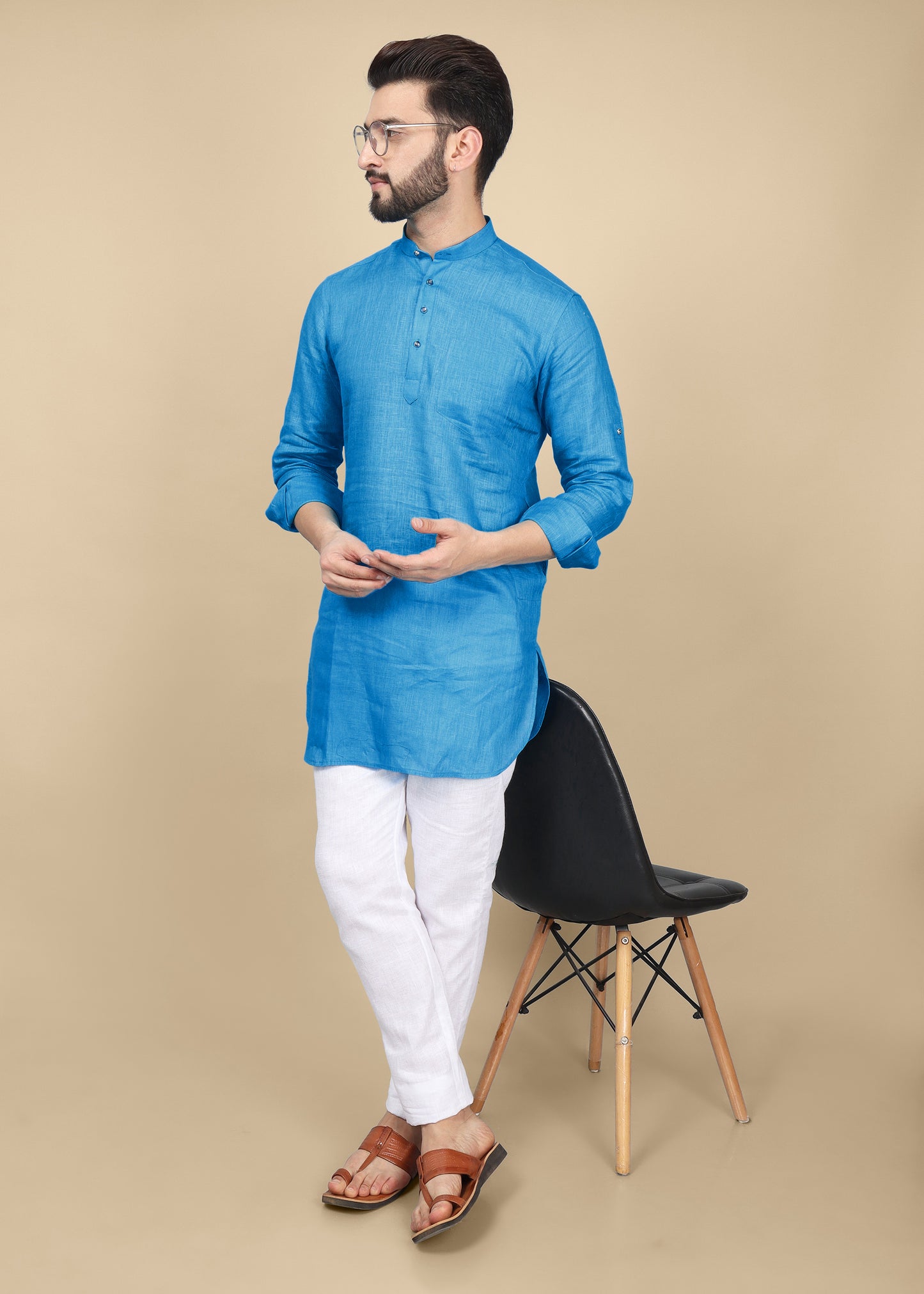 Light Blue Linen Kurta