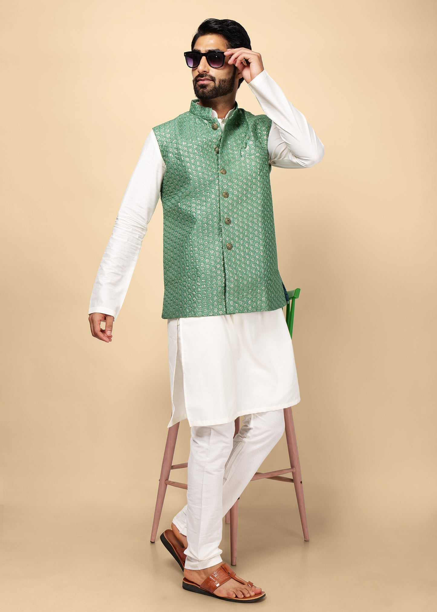Sequence Green Nehru Jacket