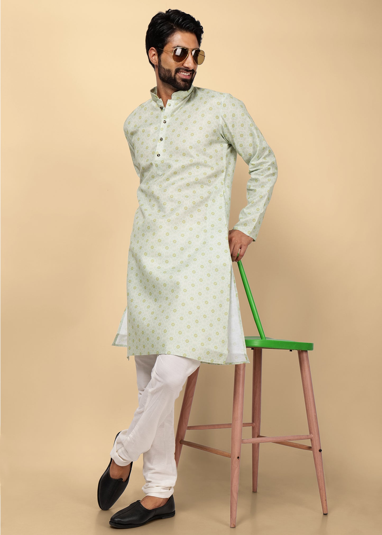 Motif Printed Cotton Kurta Set