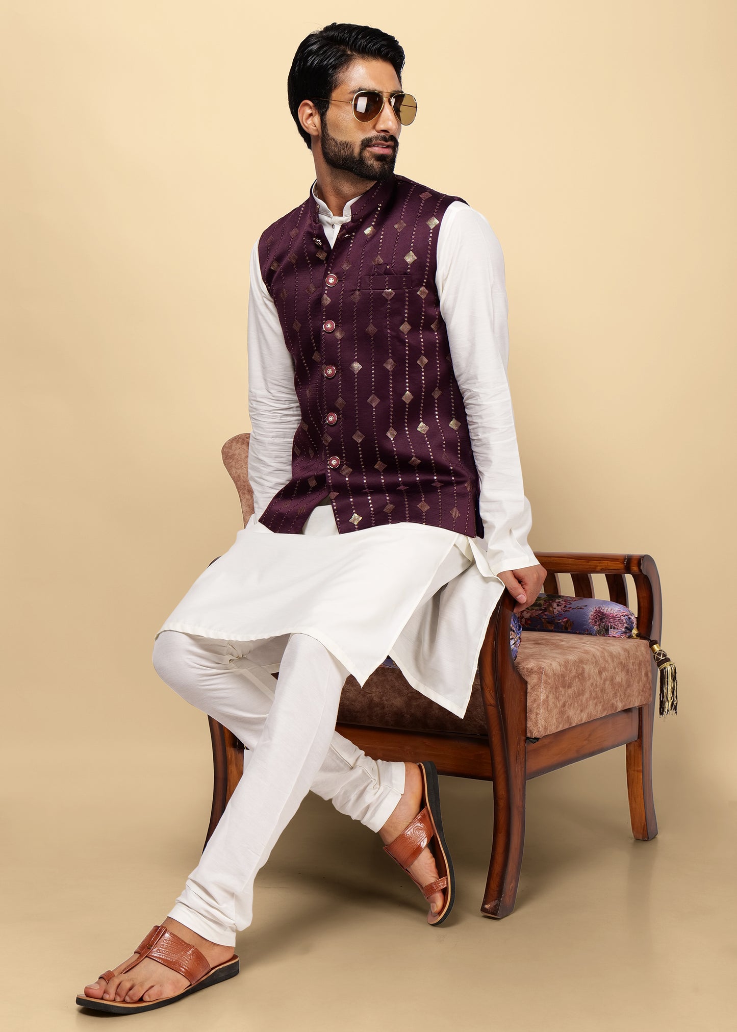 Wine Nehru Jacket