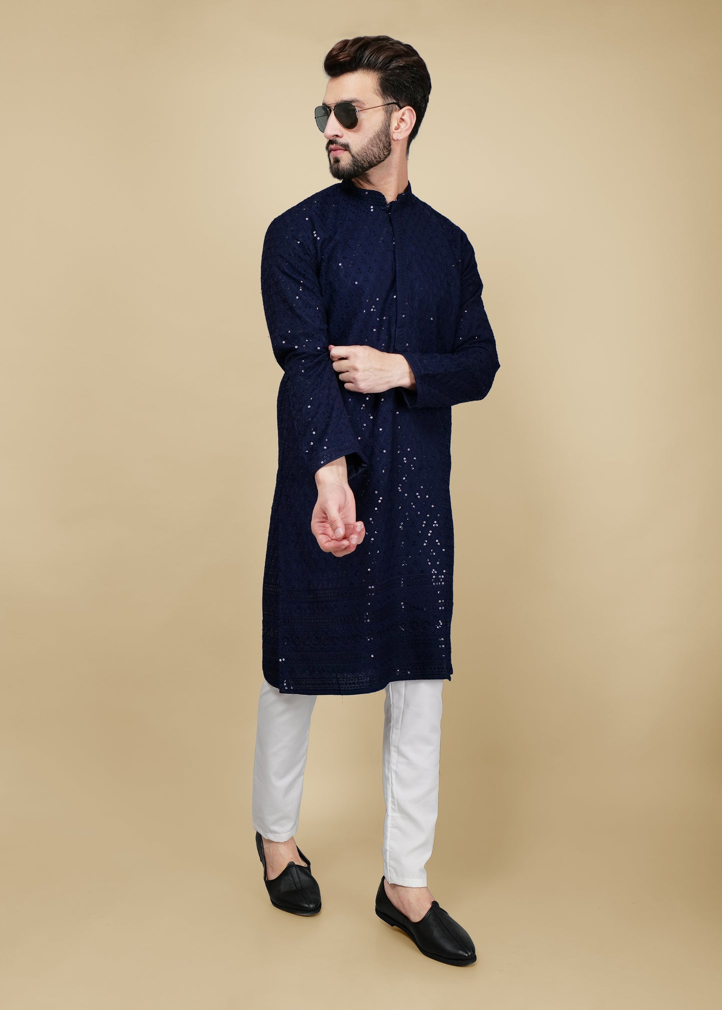 Navy Blue Sequence Kurta Set