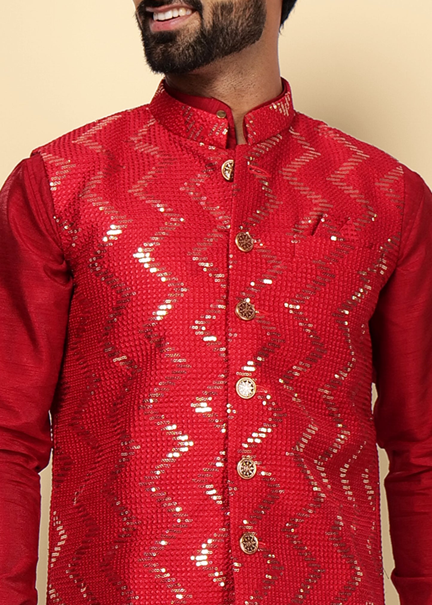 RED KURTA NEHRU JACKET SET