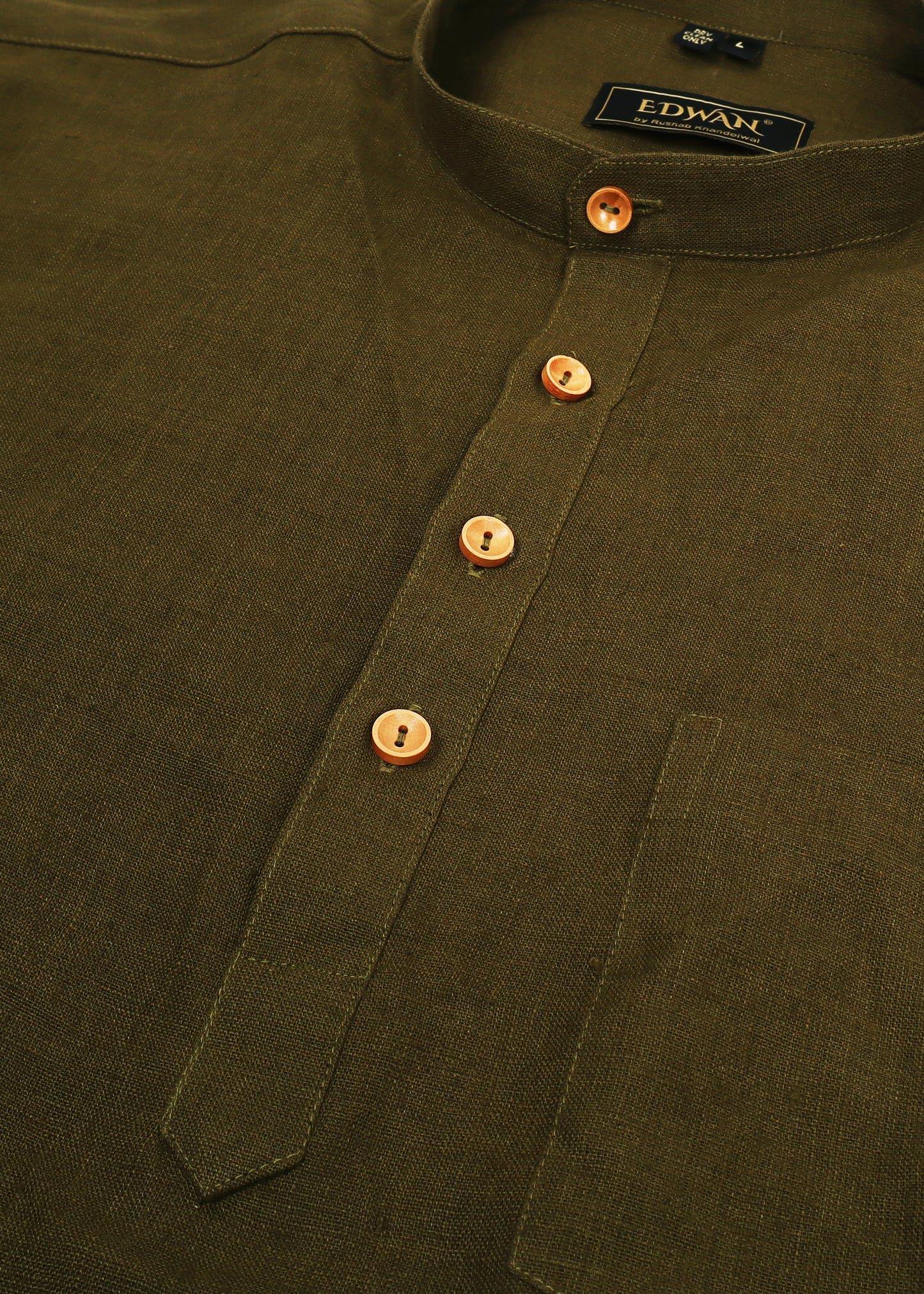 Olive Green Linen Short Kurta