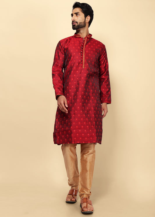 Maroon Silk Kurta Set