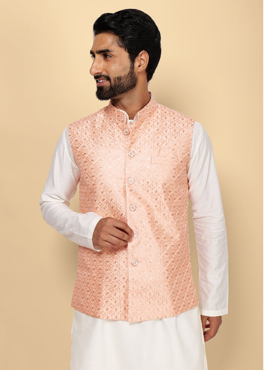 Sequence Peach Nehru Jacket