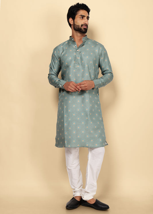 Blue Printed Cotton Kurta Set