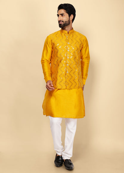 MUSTARD KURTA NEHRU JACKET SET