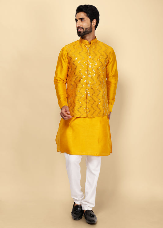 MUSTARD KURTA NEHRU JACKET SET