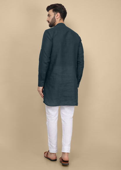 Bottle Green Linen Kurta