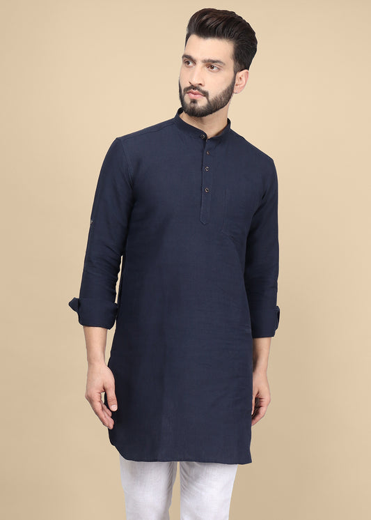 linen blue kurta men