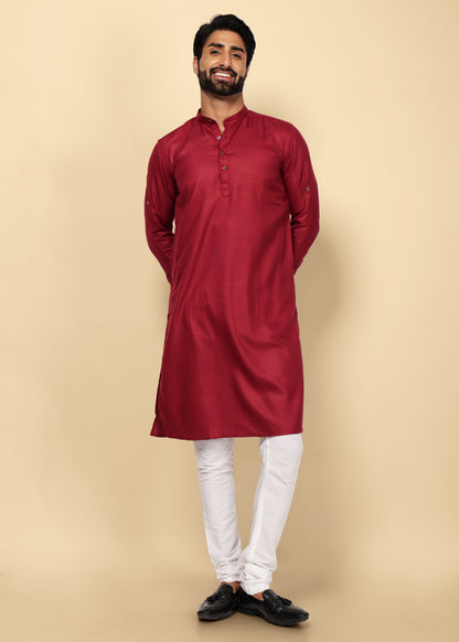 Maroon Pure Cotton Kurta Set