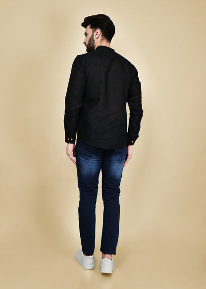 Black Linen Short Kurta