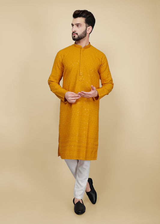 Mustard Sequence Kurta Set