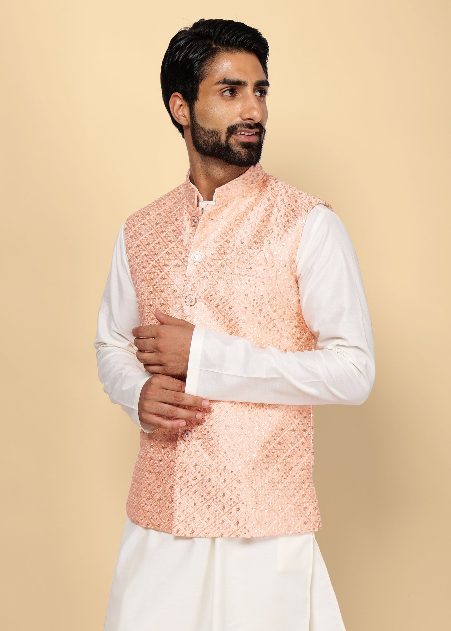Sequence Peach Nehru Jacket