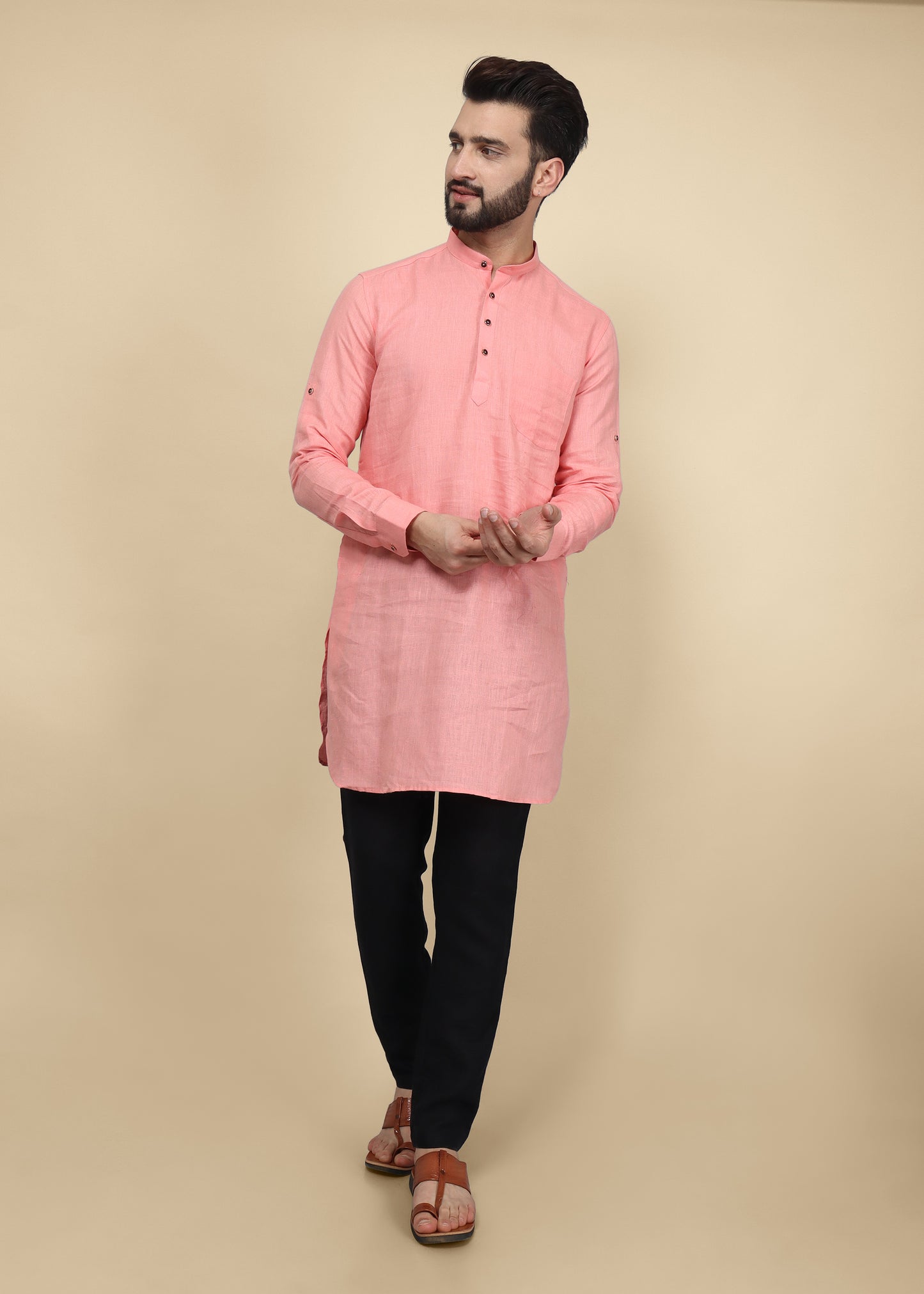 Peach Linen Kurta