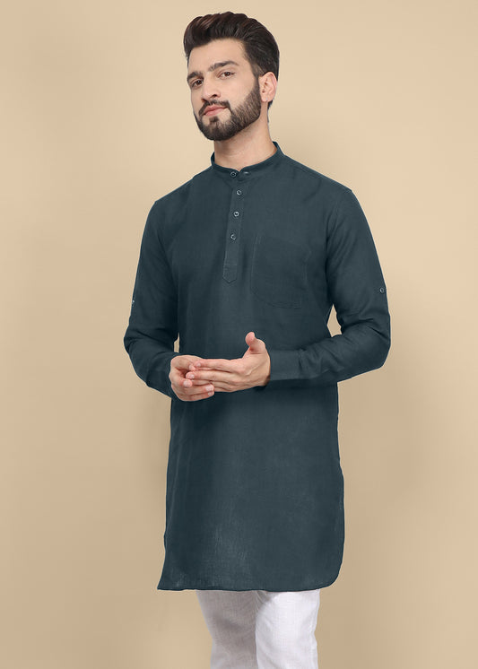 Bottle Green Linen Kurta