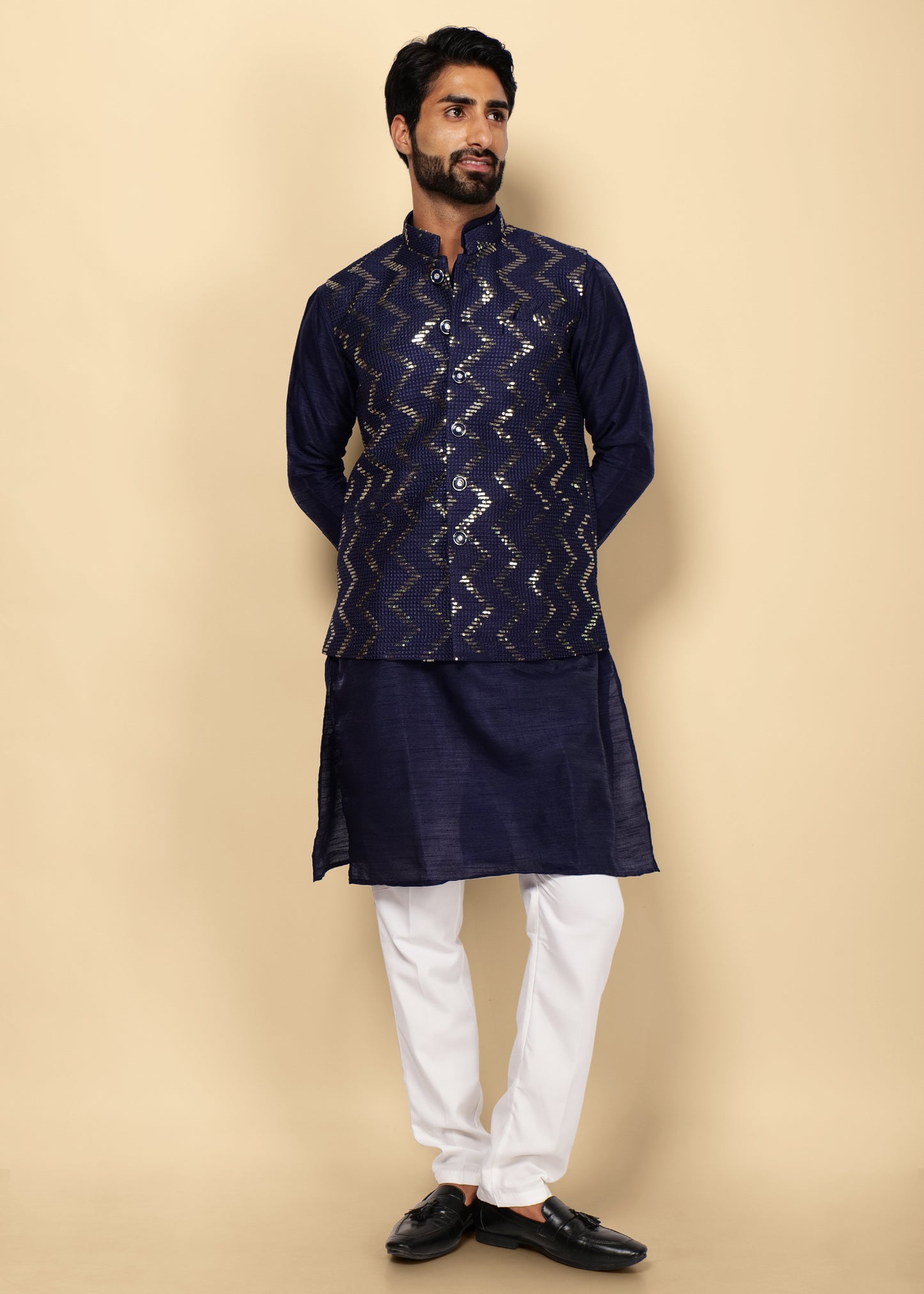 NAVY BLUE KURTA NEHRU JACKET SET