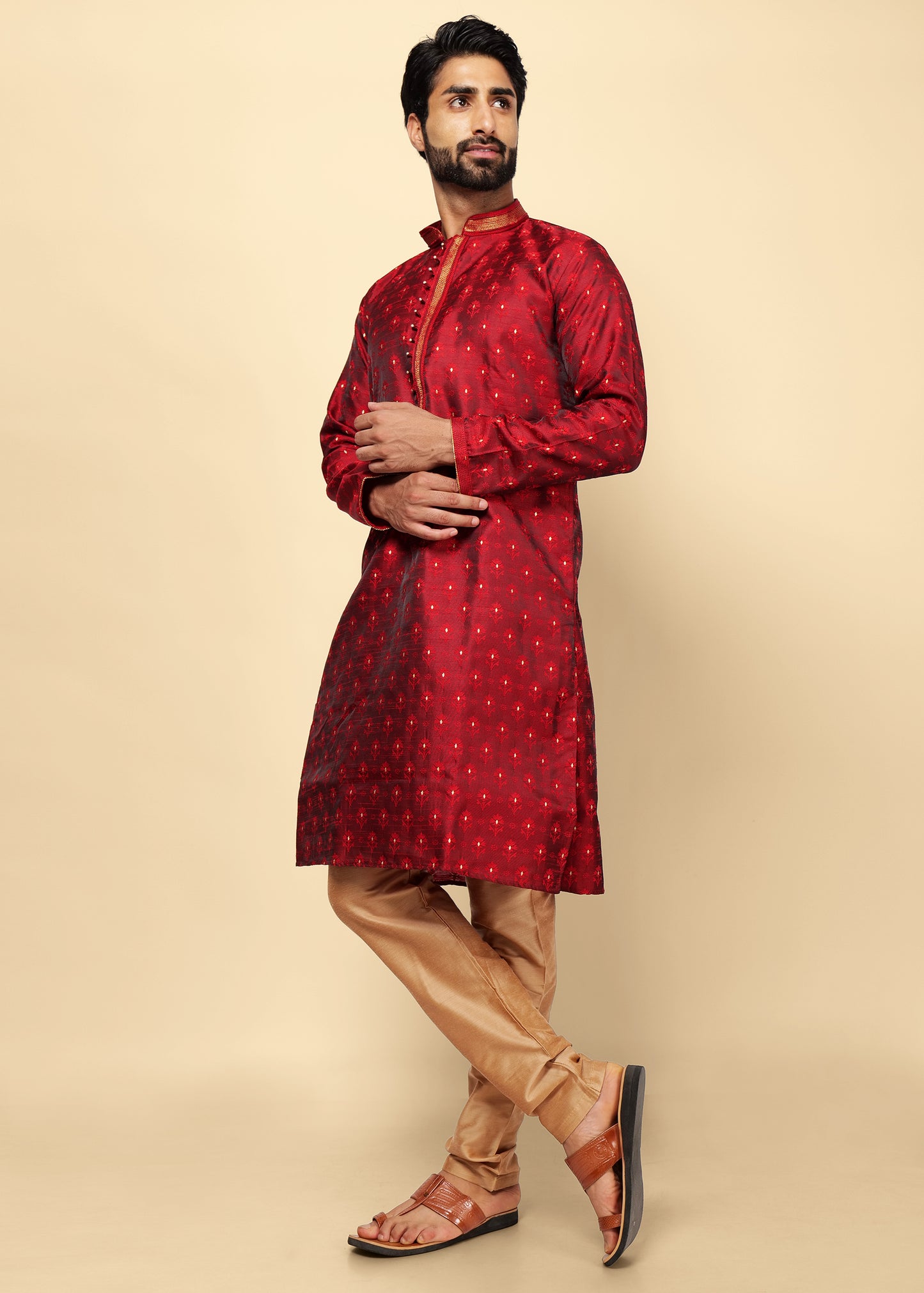 Maroon Silk Kurta Set