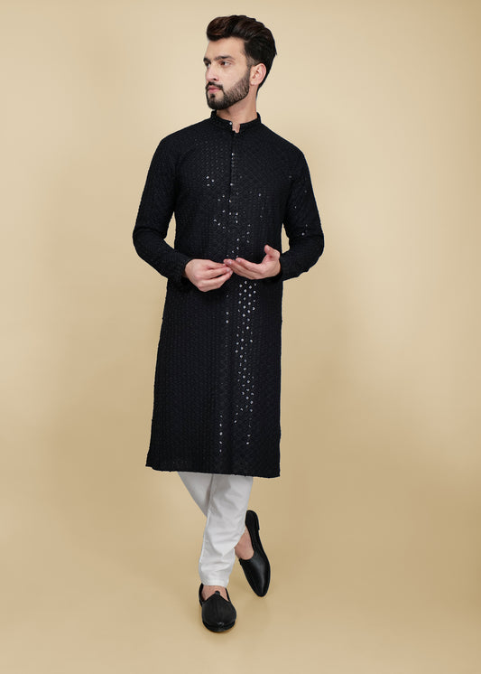 Black Sequence Chikankari Kurta Set