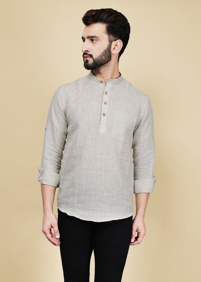 Natural Grey Linen Short Kurta