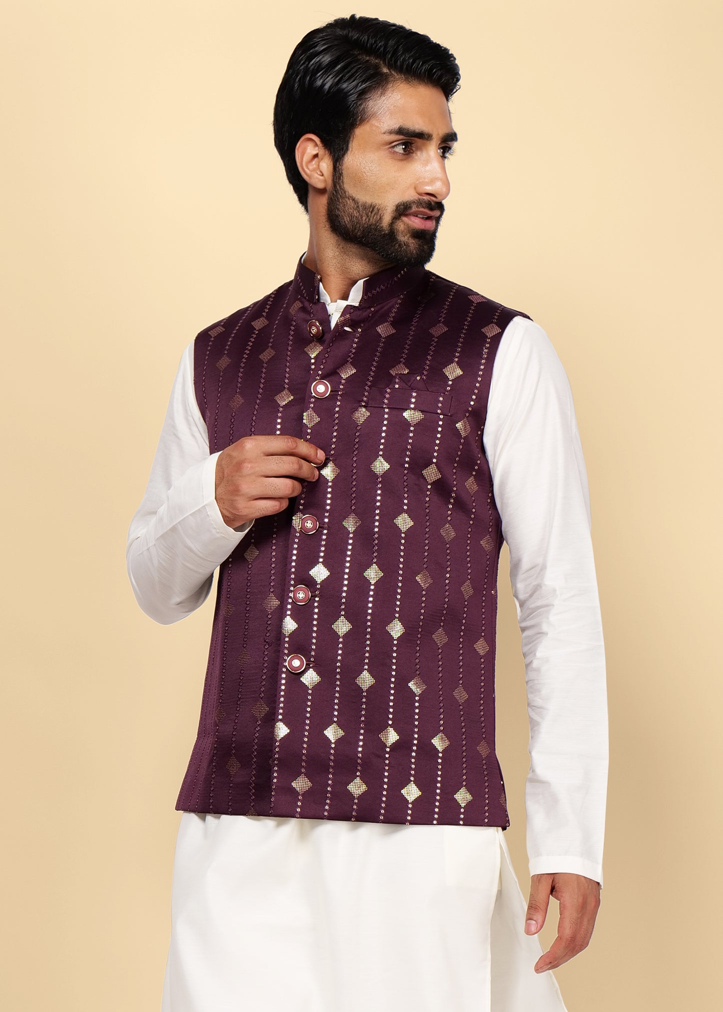 Wine Nehru Jacket