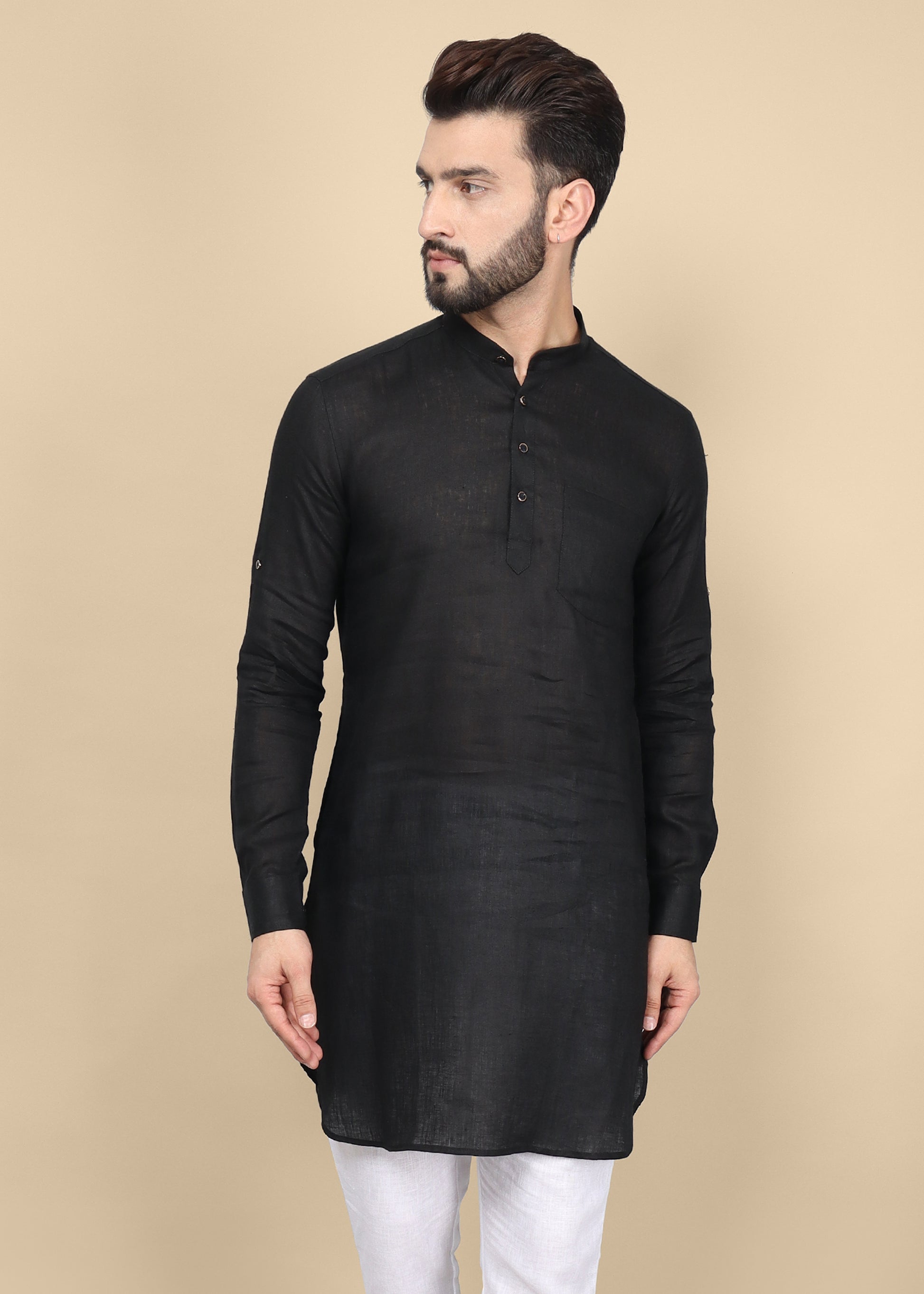 black linen kurta for men