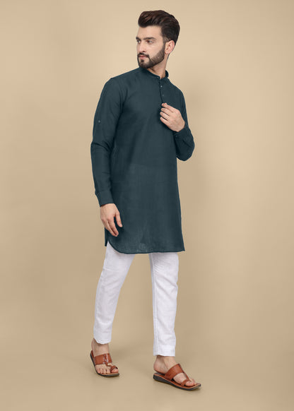 Bottle Green Linen Kurta