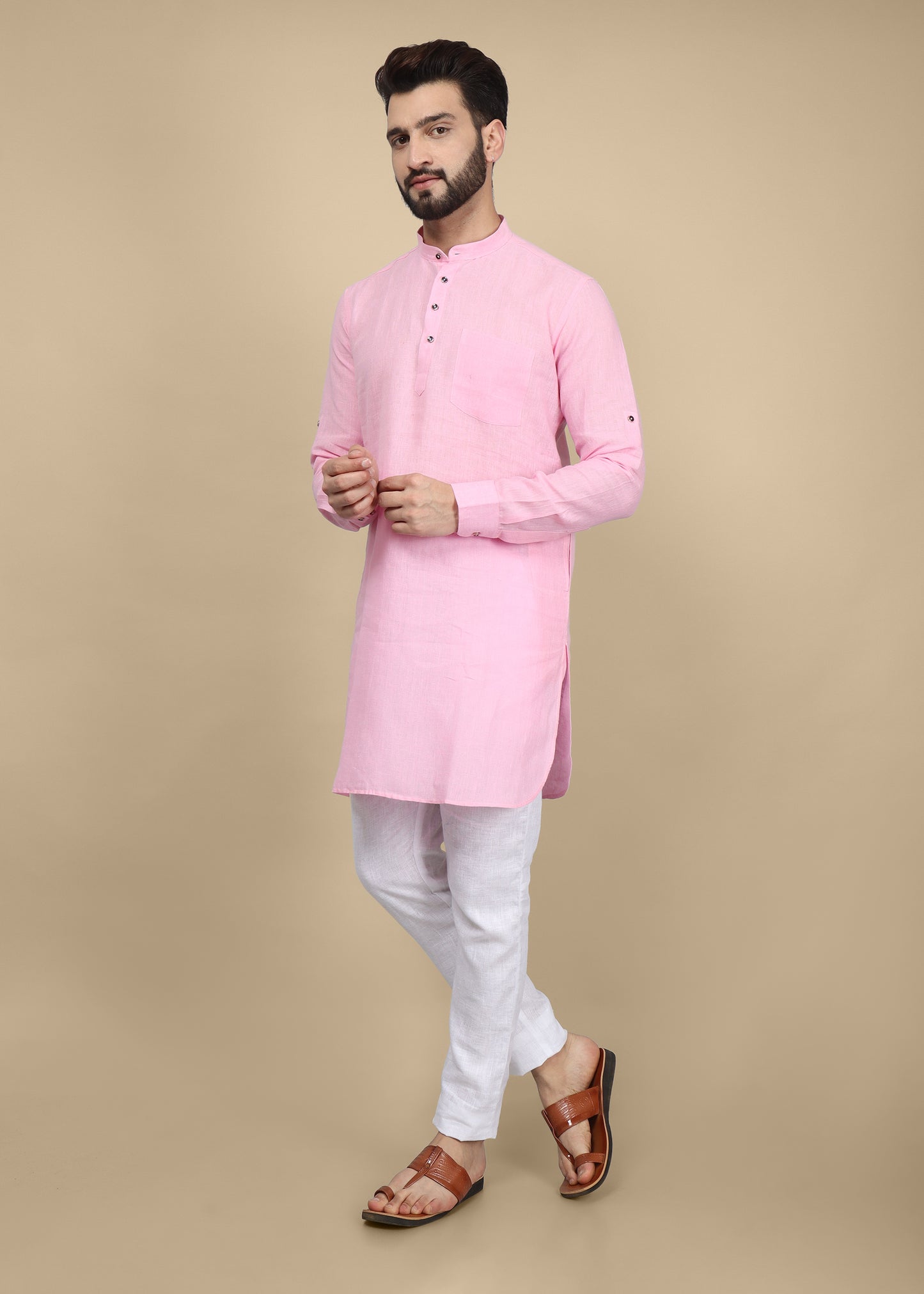Pink Linen Kurta