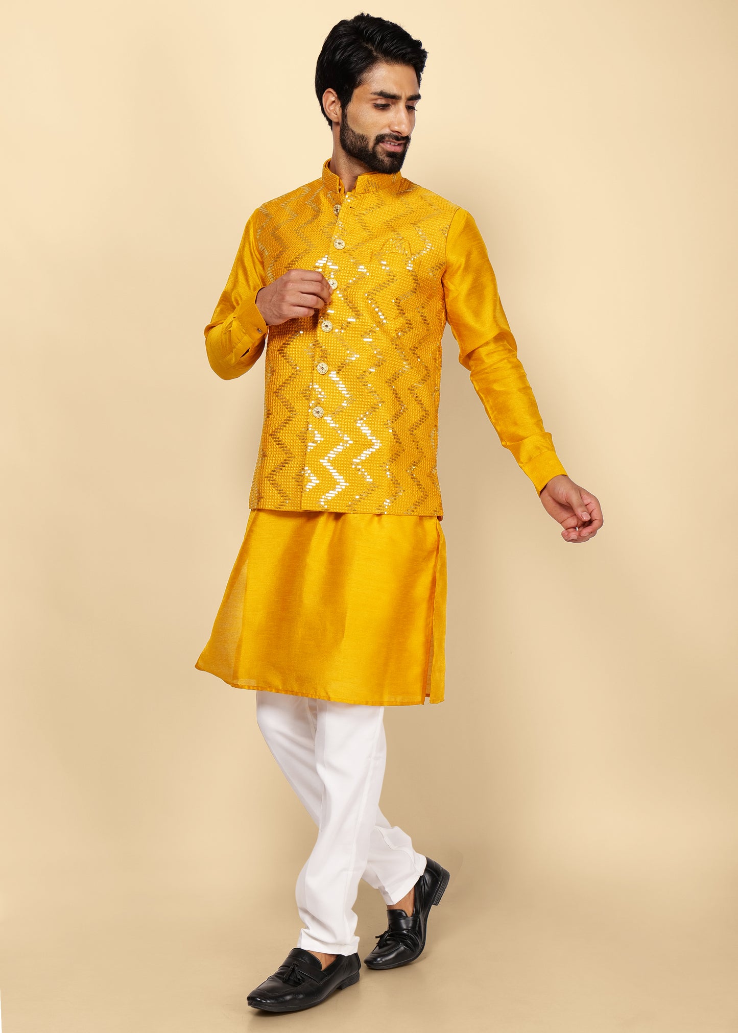 MUSTARD KURTA NEHRU JACKET SET