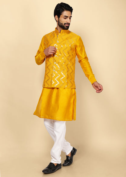 MUSTARD KURTA NEHRU JACKET SET