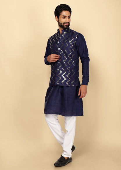NAVY BLUE KURTA NEHRU JACKET SET
