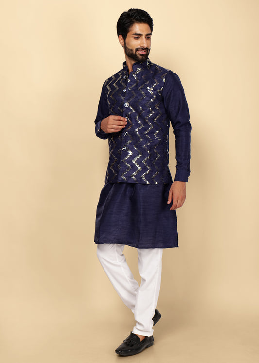 NAVY BLUE KURTA NEHRU JACKET SET