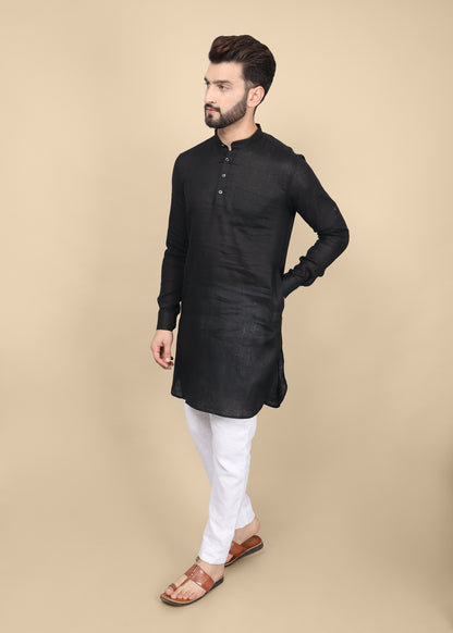 Black Linen Kurta