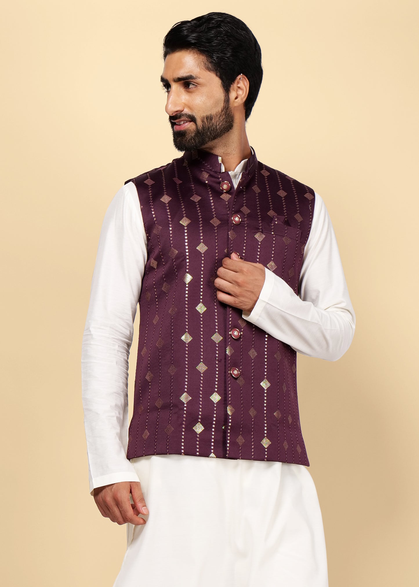 Wine Nehru Jacket