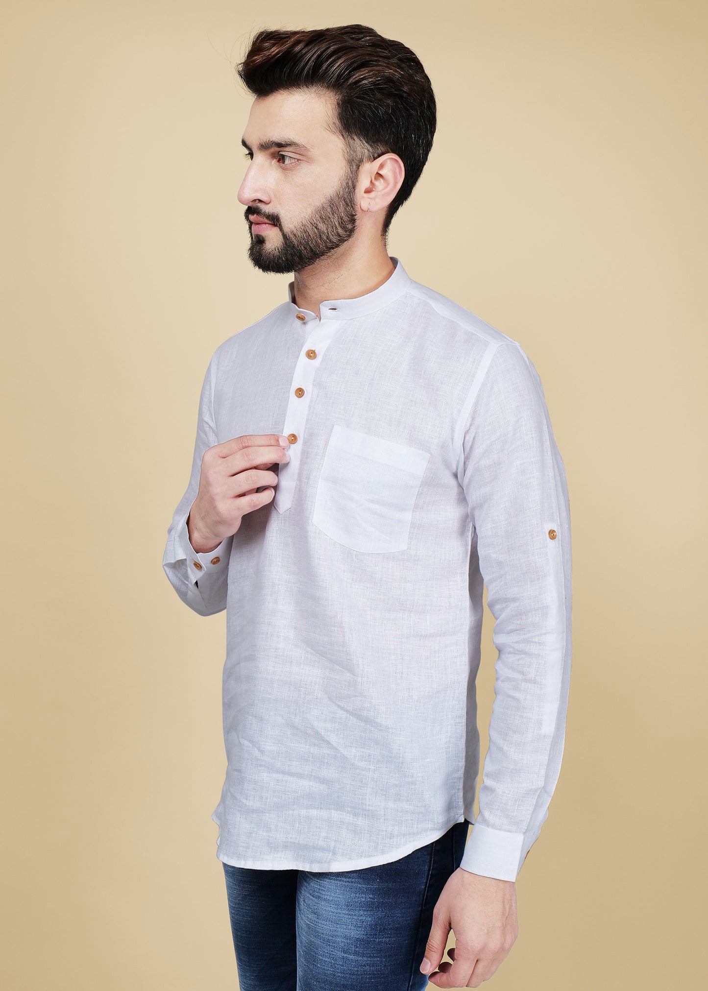 White Linen Short Kurta