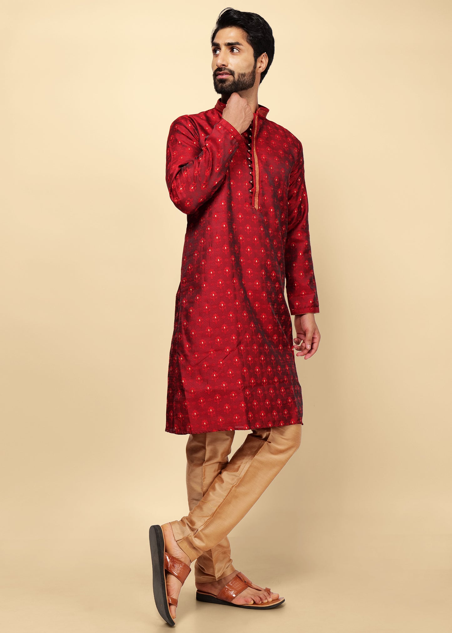 Maroon Silk Kurta Set