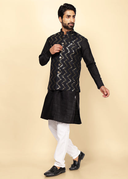 Black Nehru Jacket Kurta Set
