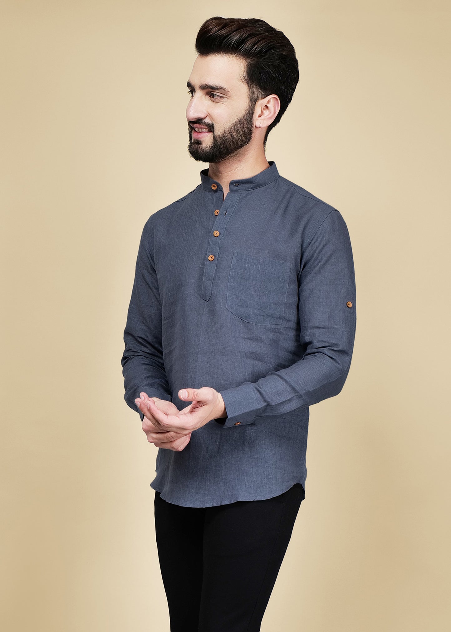 Grey Linen Short Kurta