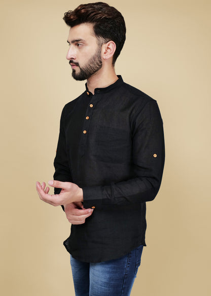 Black Linen Short Kurta