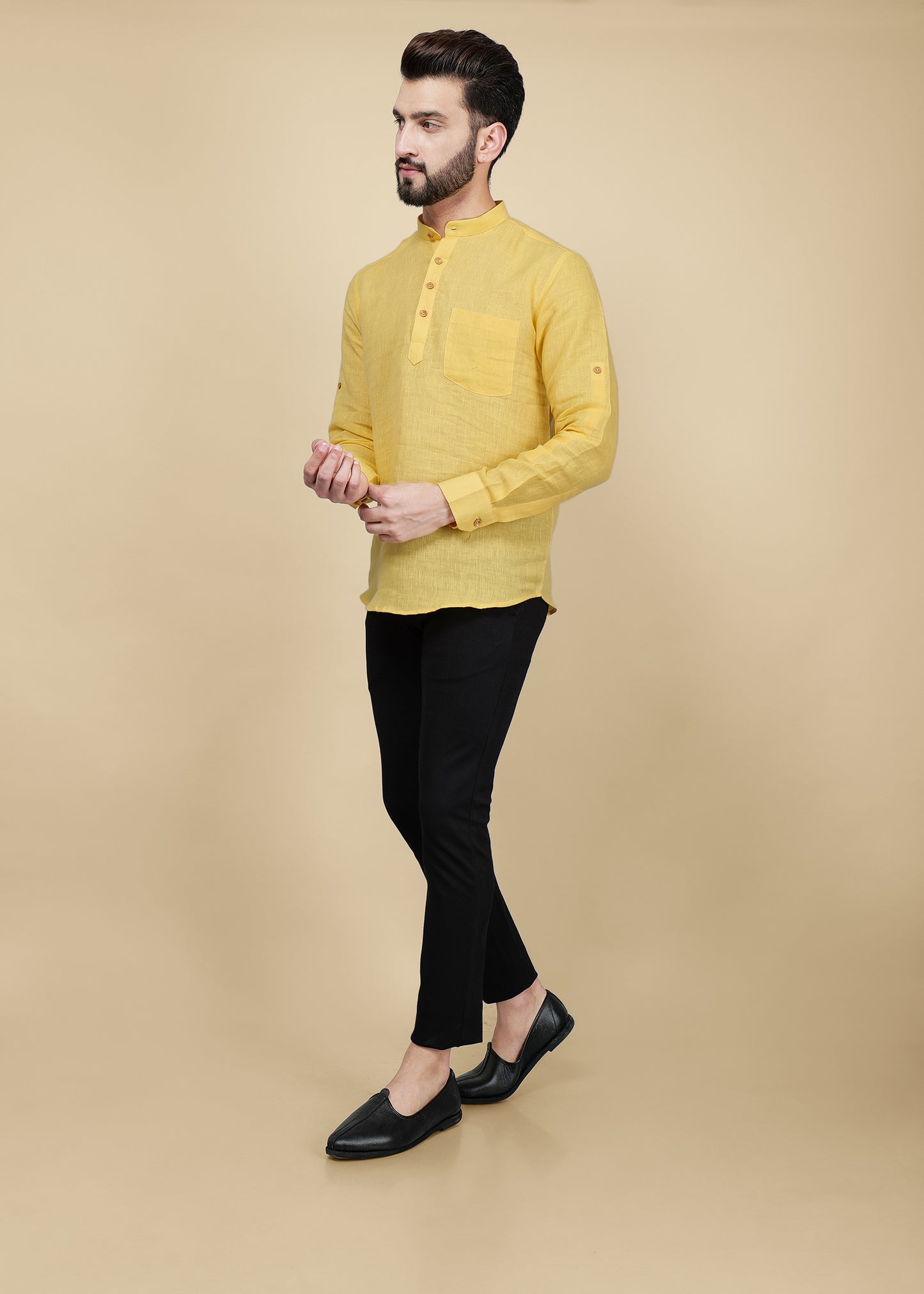 Yellow Linen Short Kurta