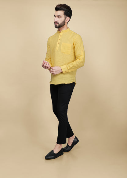 Yellow Linen Short Kurta