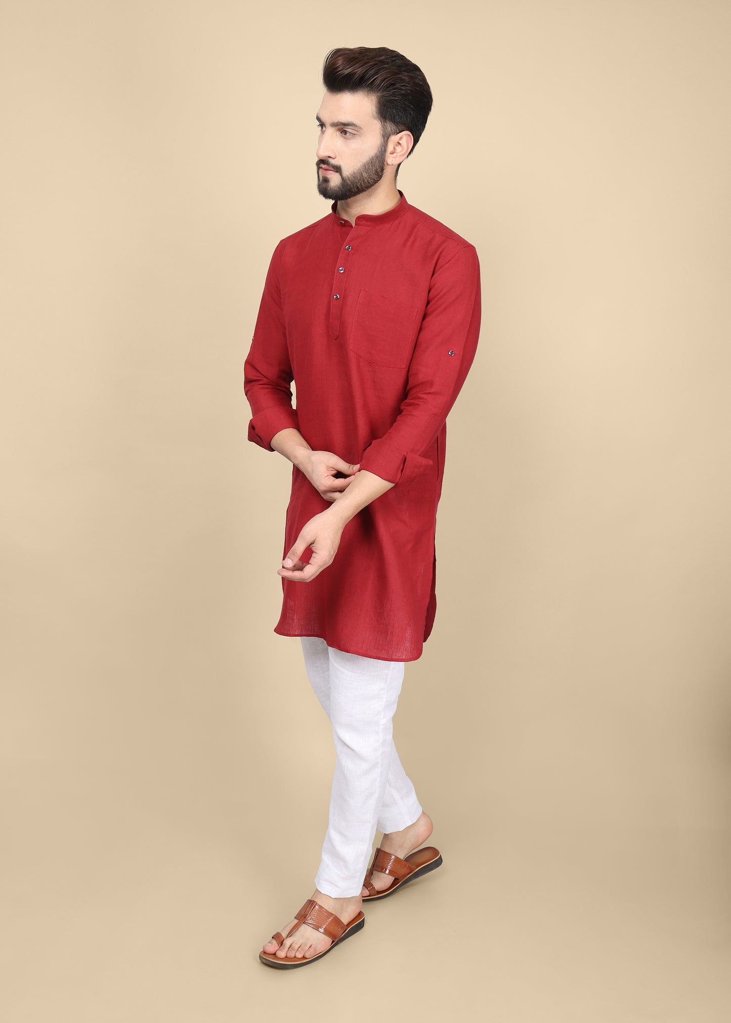 Maroon Linen Kurta