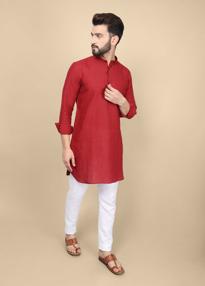 Maroon Linen Kurta