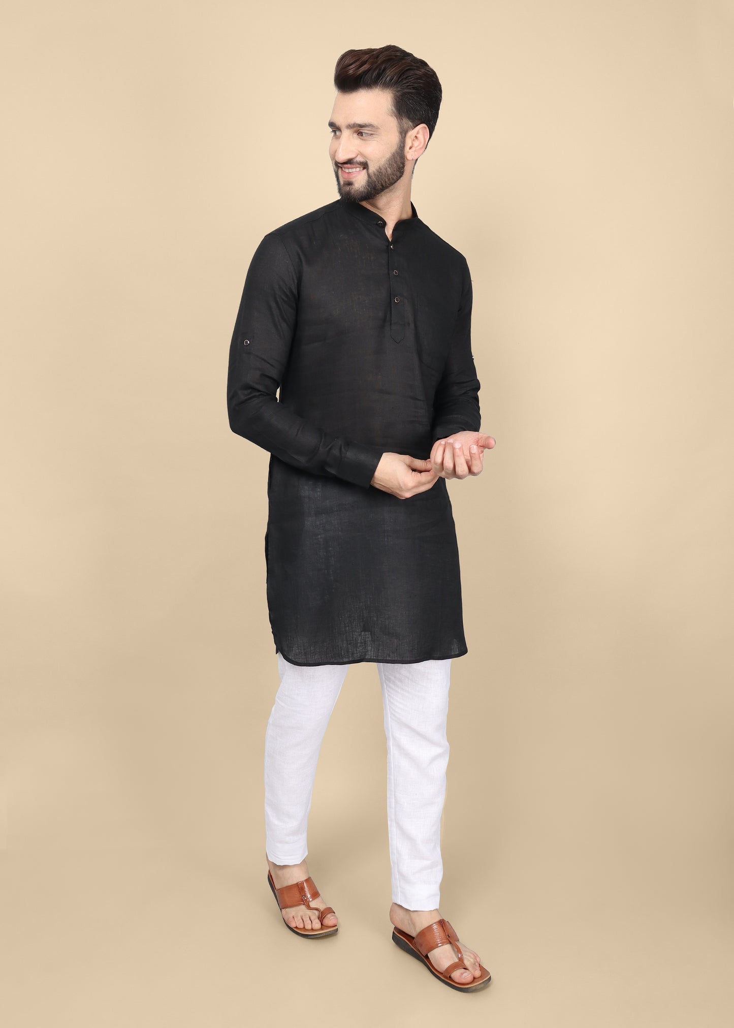Black Linen Kurta